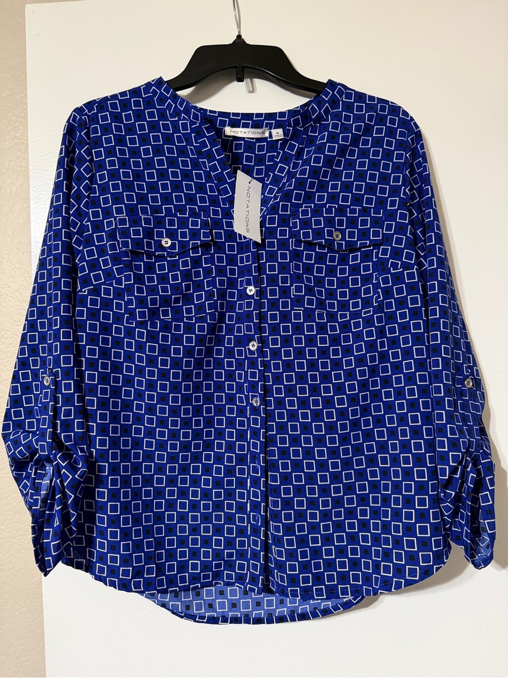 Notations Blue Geometric Button-Front Blouse